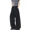 New solid color breasted design trousers men's pleated old money style high-end trendy brand loose wide-leg straight trousers