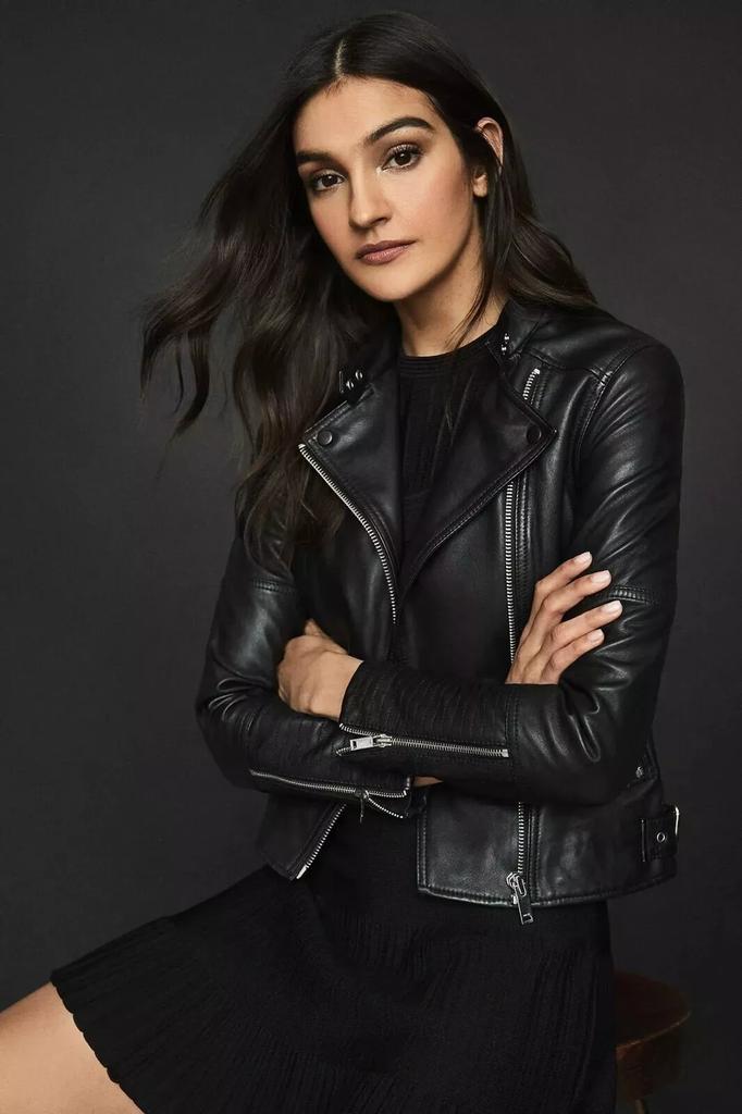 Genuine Lambskin Leather Jacket Women Black Handmade Stylish Biker Motorcycle