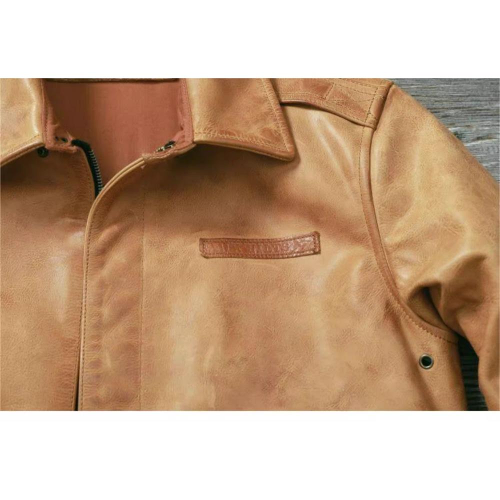 Chinesische Größe Klassische Flug A2 Pilotenjacke Vintage Schmutzig Gelb Ölgewachste Rindsleder Echtes Leder Jacke Männer Fliegerjacken Männer Mäntel