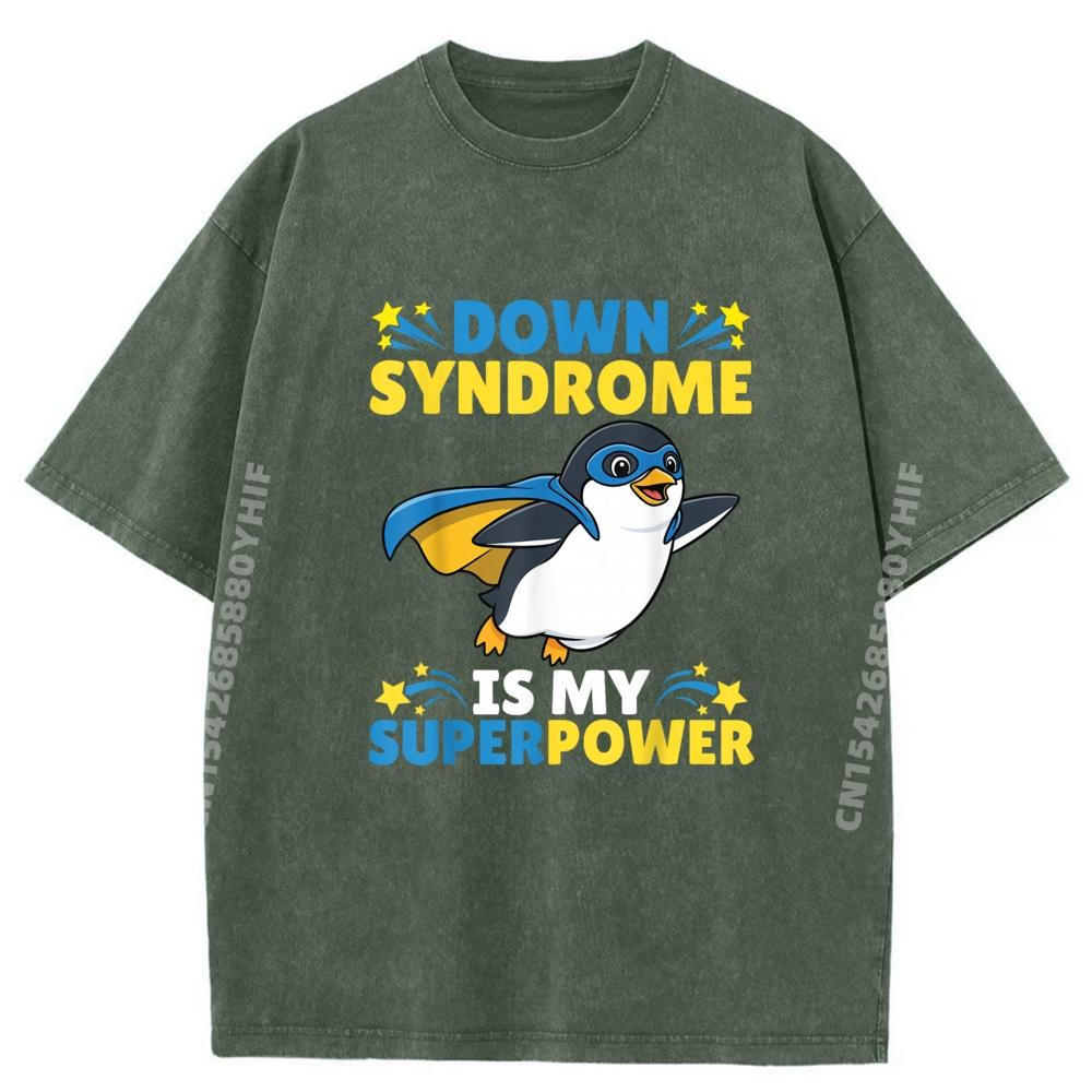 

Super Penguin Down Syndrome is My Superpower Awareness Street Wear T Shirt Short Sleeve T-Shirt Men Tshirt Washed 5XL різнокольоровий