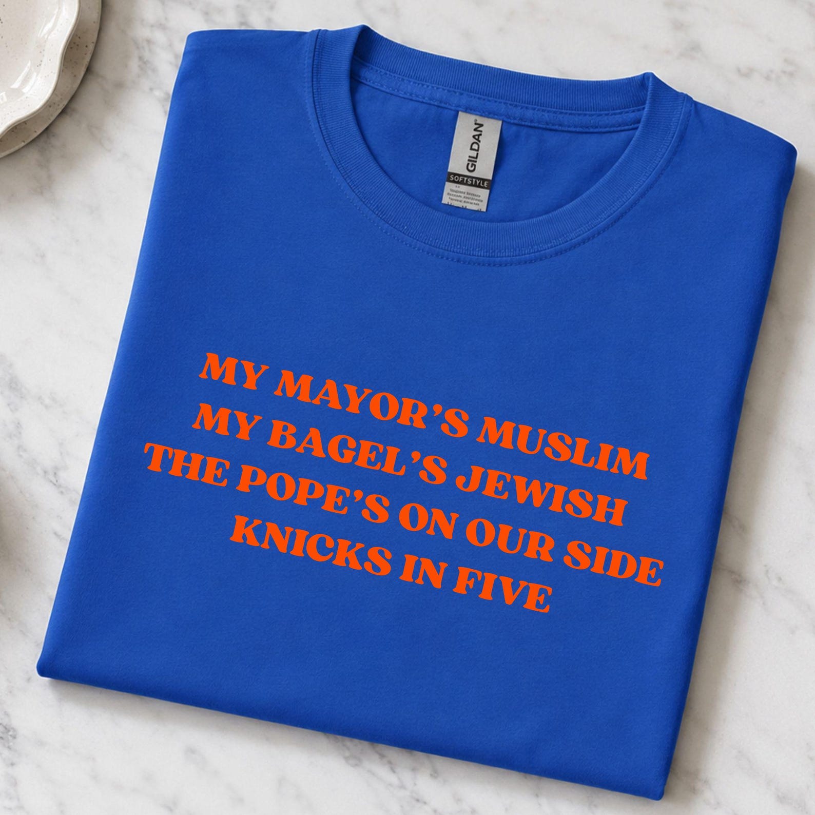 Custom My Mayor s Muslim My Bagel s Jewish The Pope s On Our Side Knicks In Five T-Shirt, NBA Champions 2026 Tee, Basketball Fan Gift M