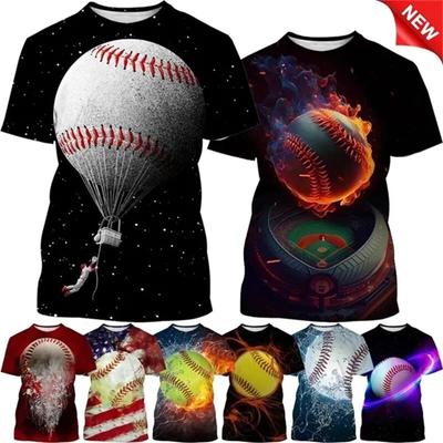 Sıcak Satış Beyzbol Desen Baskılı Kişilik 3D Tişört Spor Softbol Unisex Harajuku Hızlı Kuruyan Kısa Kollu Tişört Üst