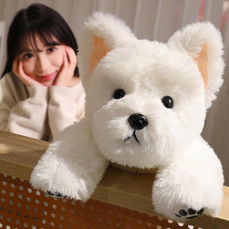 Peluche Kawaii Cucciolo West Highland White Terrier 30cm Morbido Soffice Prono a Sdraiarsi Cucciolo Alta Qualità Compagno Cane Bambola Regalo di Compleanno per Bambini