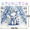 2D graphic design 1 piece. Party photography backdrop with blue silver glittered dot elephant background fabric.