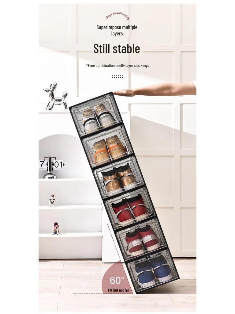 20-Pack Transparent Magnetic Door Vertical Shoe Boxes for High-Top Sneakers – Breathable Acrylic Storage