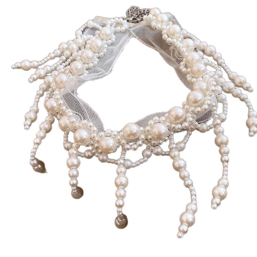 Exquisite French Tassel Pearl Mesh Necklace: Light Luxury Clavicle Chain with Versatile Fashion Design