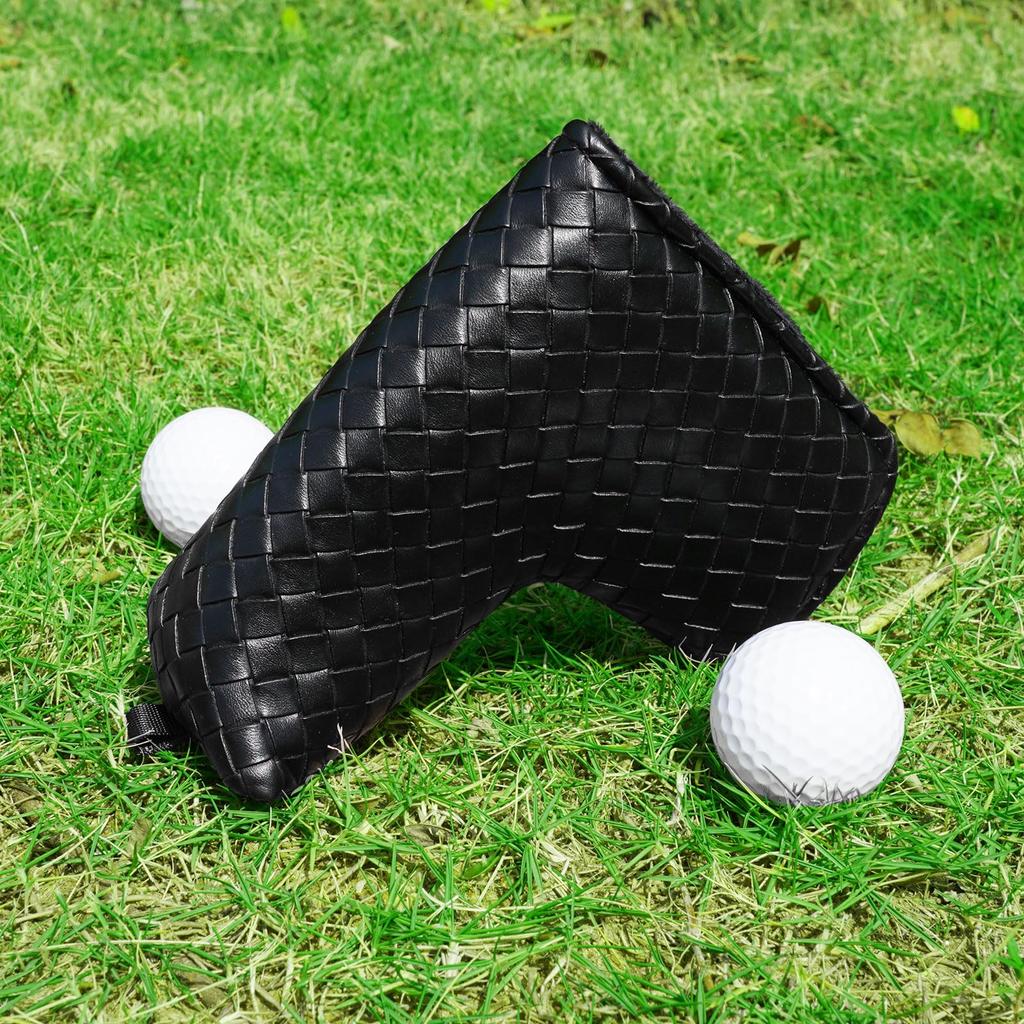 Mytag Putter Cover Pin Type Head Cover Pin Type Blade Putter Cover Magnetic Closure Blade Type Black Braided Design