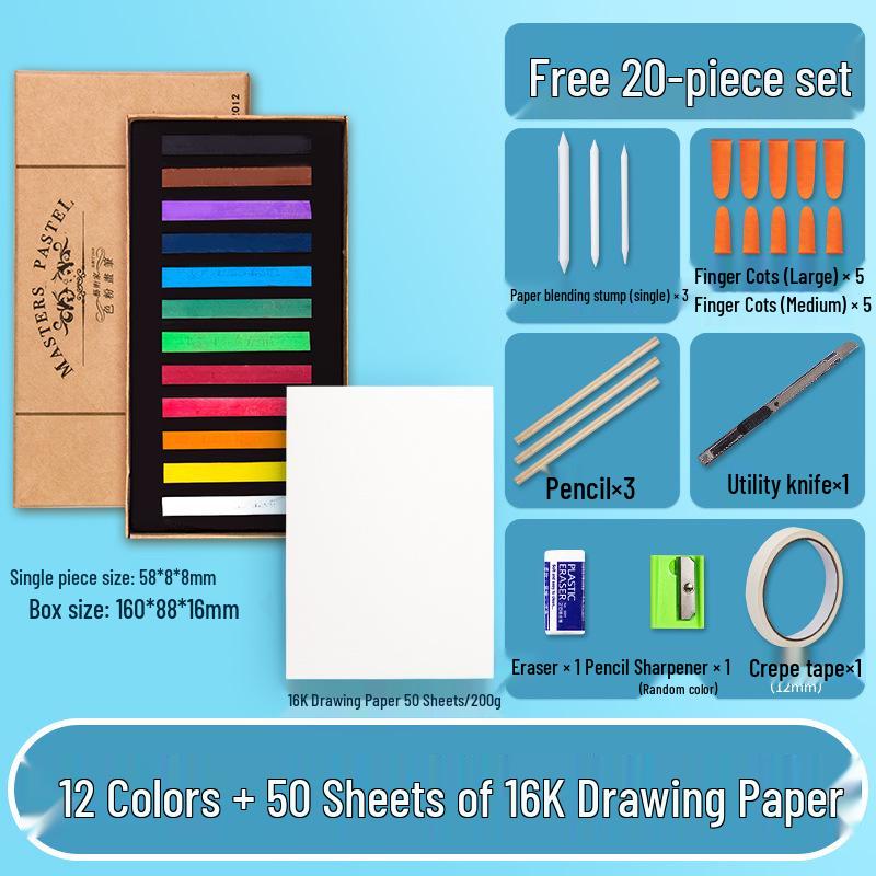 Mali Brand Pastel Chalk Set - 36 Colors Chalk Powder with Brushes for Beginners