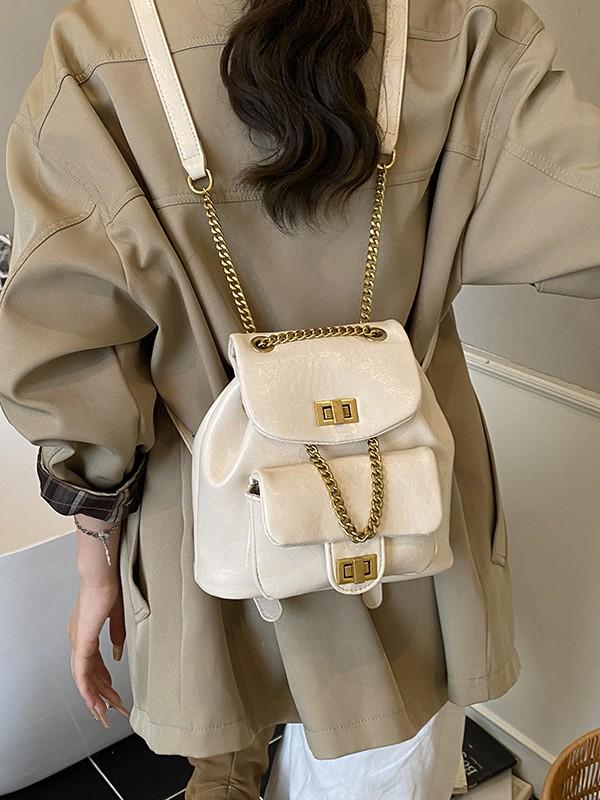 Women's Diamond Lattice Chain Backpack - Korean Style, High-Quality Fashion Motorcycle Bag