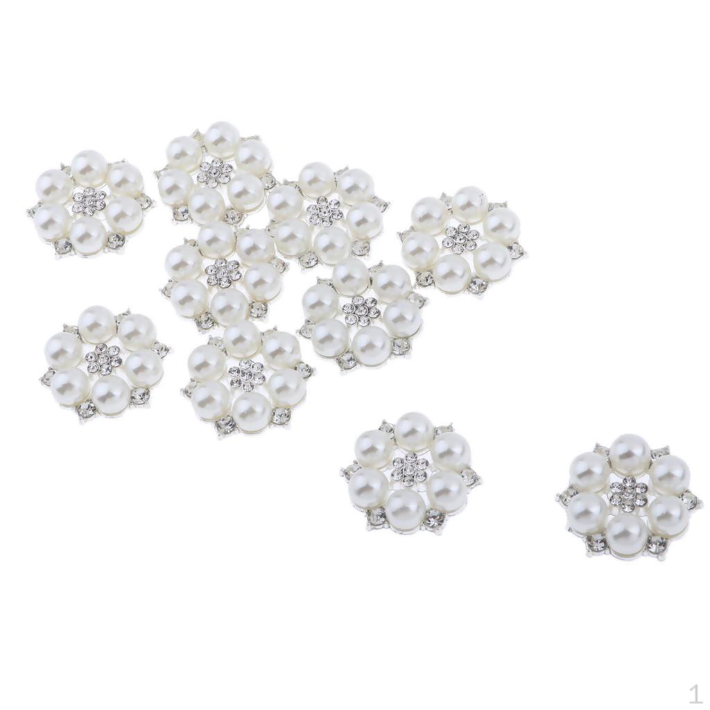 10 Pcs Alloy Rhinestone Flower Buttons Crystal Artificial Pearl Flatback