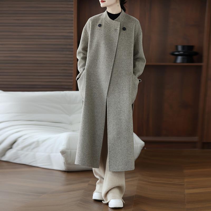 100% Wool Women Coat TIDENOVEL Autumn Wool Long Coat Handmade Pea Coat Winter Warm Wool Long Jacket Overcoat