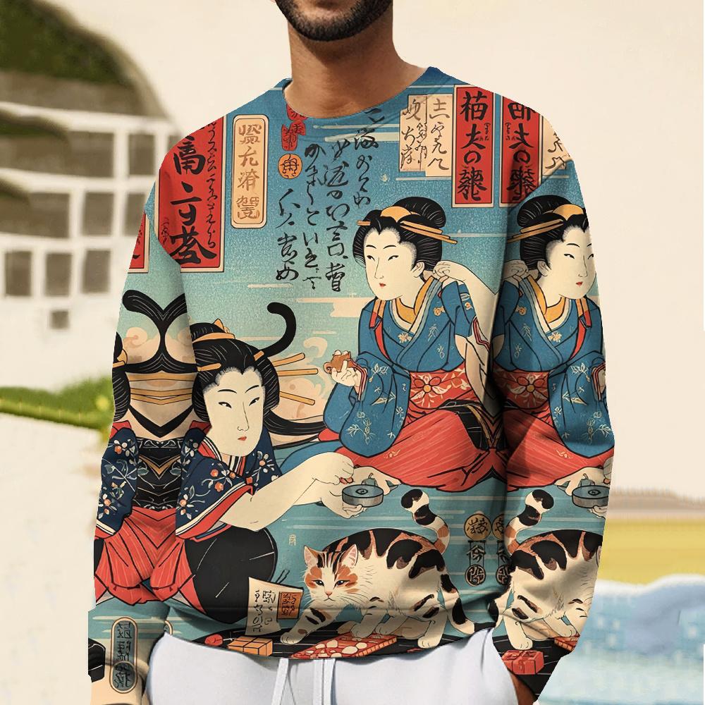 Japanische Kapuzenpullover für Herren Kapuzenfreies Sweatshirt Ukiyoe Grafik-T-Shirts 3D-Druck Übergroße Herrenbekleidung Oberteile Pullover Sweatshirt