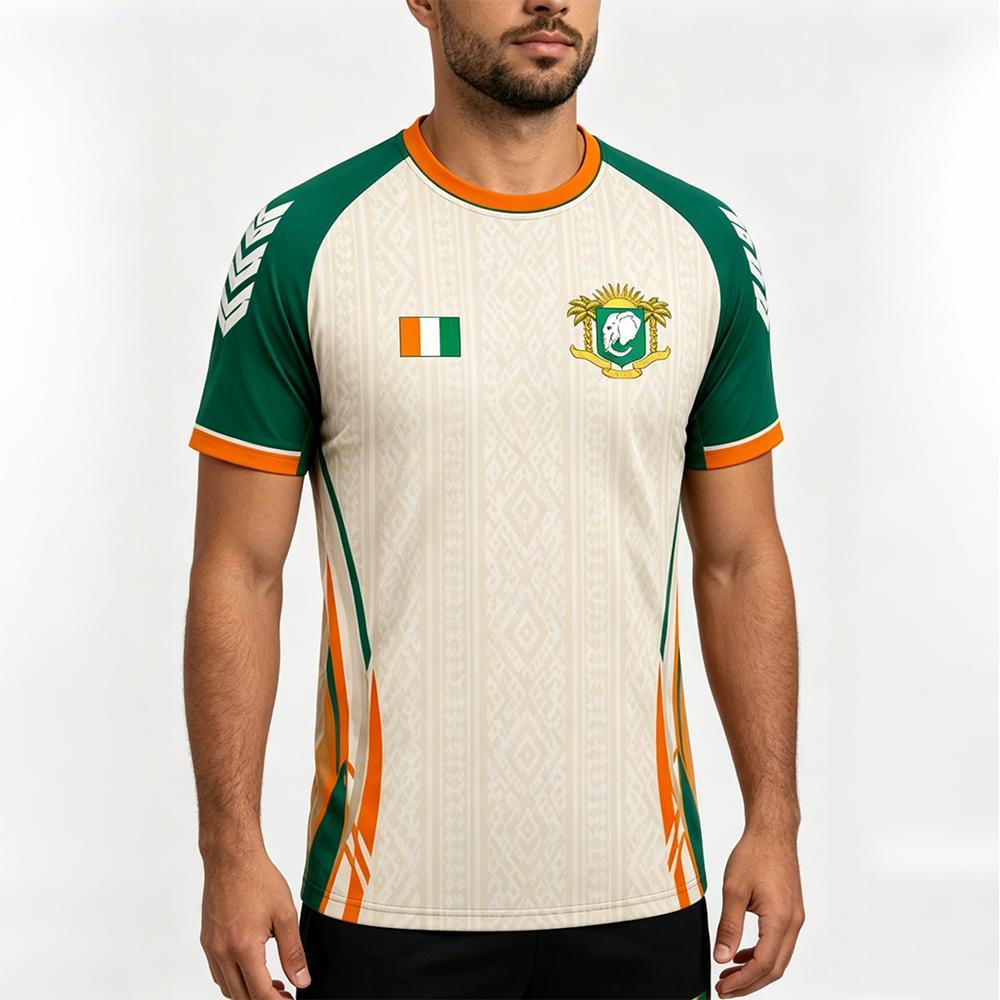 Neues Elfenbeinküste Flaggen-Print T-Shirt Herren Sport Fitnessstudio Schnelltrocknend Fußball T-Shirt Unisex Lässig Rundhals Kurzarm Oberteile