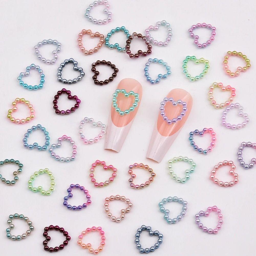 

Artificial Pearl Heart Shape Nail Decoration Colorful Pearl Bead Nail Decor Women