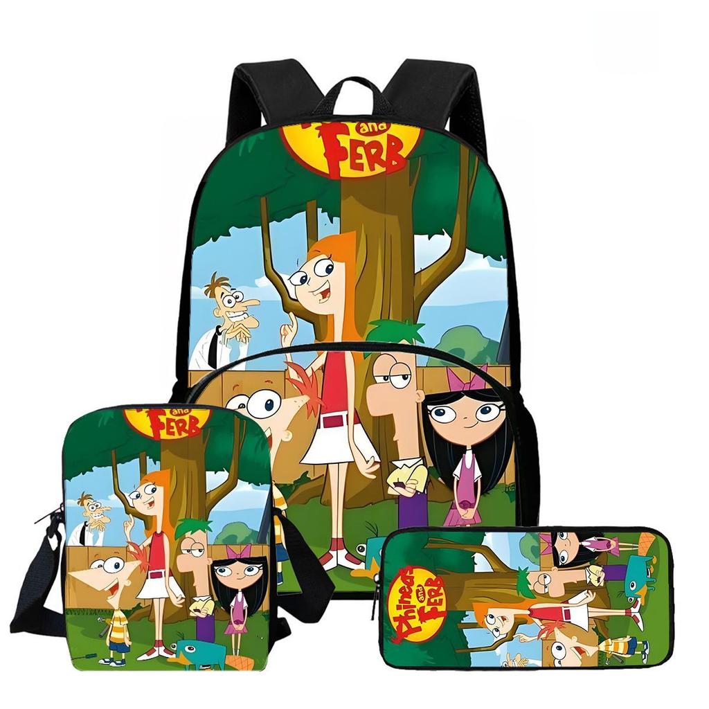 Phineas And Ferb Backpack Cartoon High Definition Printing Multifunctional Spine Protection Lightweight School Bag
