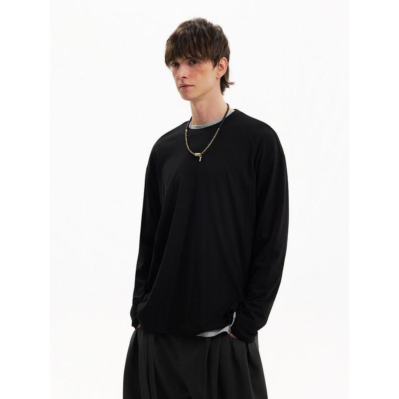 Blaexit American Retro Basic Solid Color Base Shirt Men's Long-Sleeve T-Shirt Versatile Top for Commuting In Spring and Autumn