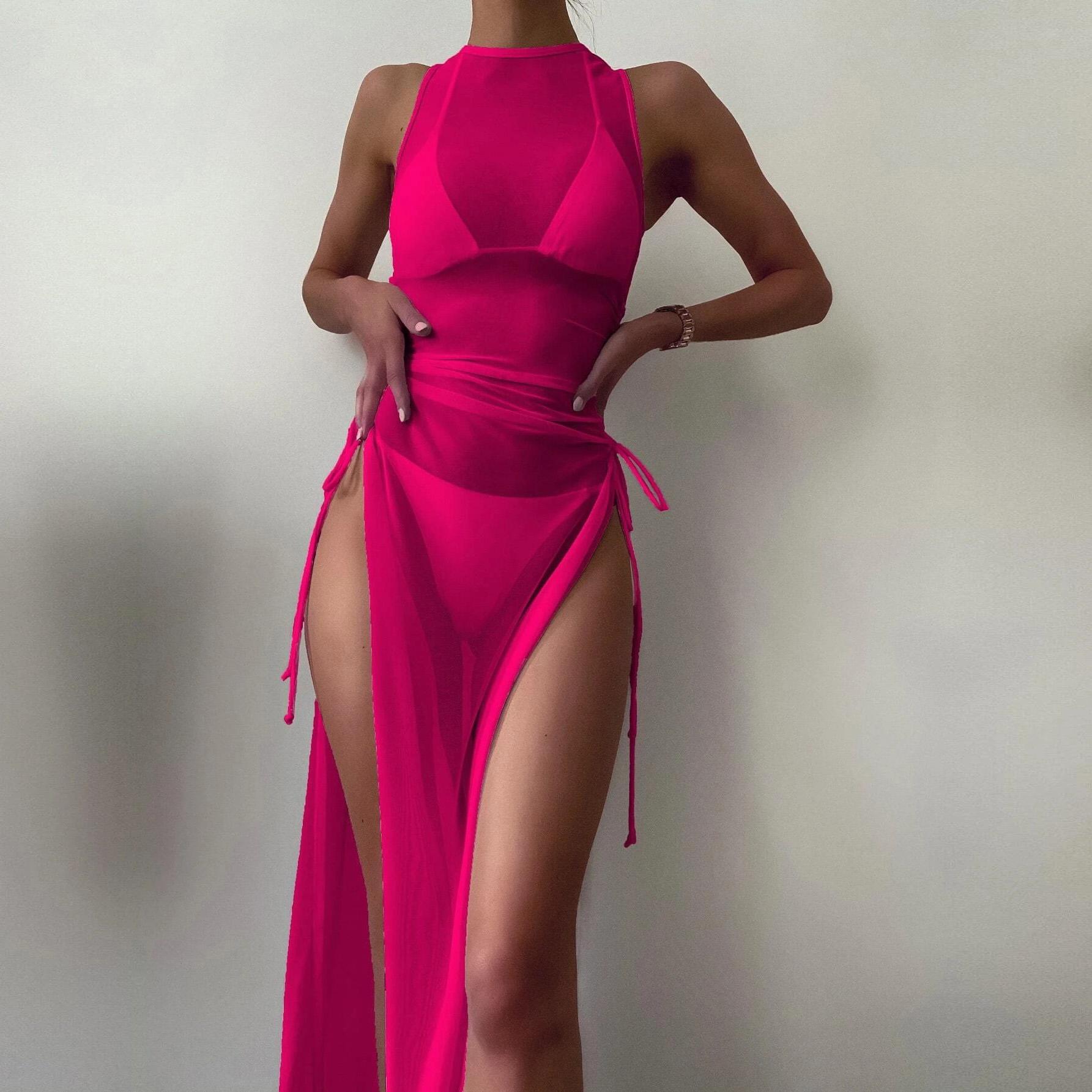 

Новый купальник бикини из трех частей, сексуальный европейский и разноцветный сетчатый пляжный купальник, эротическая одежда XL