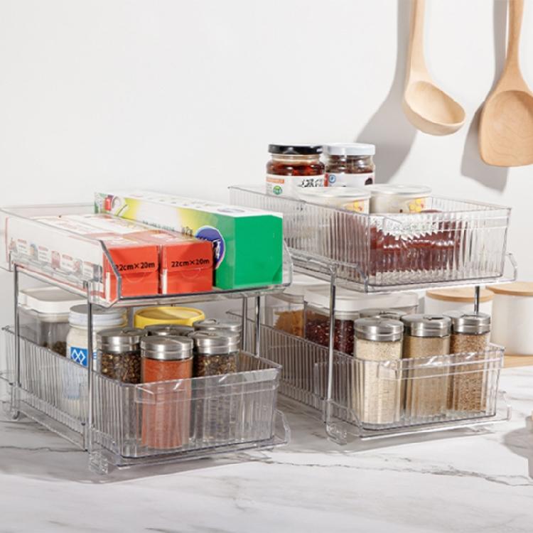 2 Tiers Kitchen Bathroom Storage Rack Under Sink Storage Box Slide Out Clear Storage Container With Dividers Enduring
