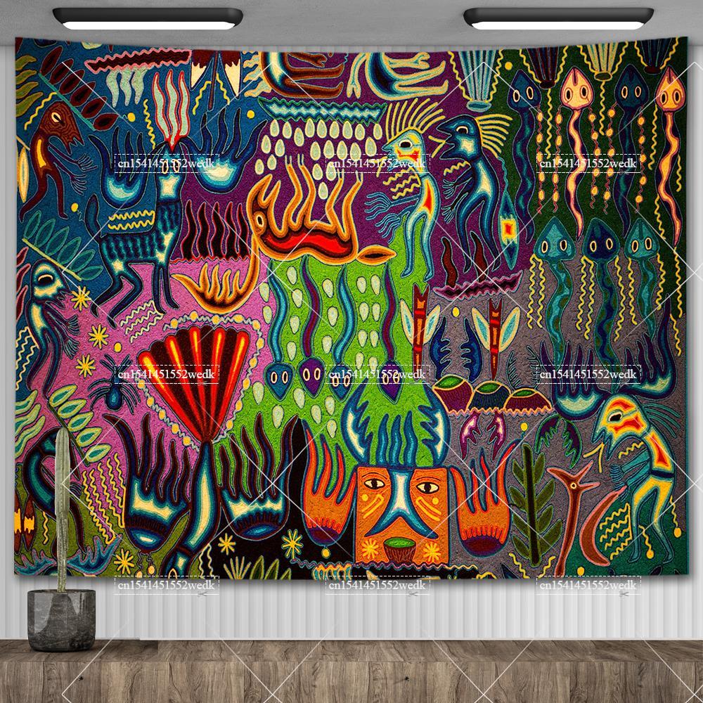 Mexico Mexican Mayan Tribal Art Tapestry Wall Hanging Ethnic Paintings Psychedelic Aesthetic Background Cloth Home Decorations