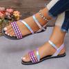 Fashion 2024 Hot Sale Ladies Shoes Ankle Strap Women's Sandals Summer Open Toe Mixed Colors Buckle Flat Casual Beach Large Size Sandals