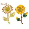 Women Brooch Sunflower Shape Enamel Oil Dripping Retro Rhinestone Polished Coat Collar Bag Scarf Hat Decoration Clothes Pin Party Banquet Clothing