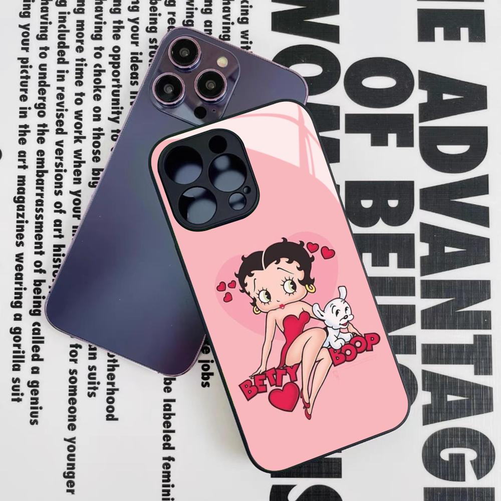 

B-Betty-Cute-Boop Phone Case for Iphone 17 16 15 14 12 11 13 Pro Max Mini X Air Puls Black Glass Cover iPhone17
