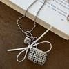 Punk Metal Woven Coin Purse Pendant Necklace For Women Fashion Long Round Bead Chain Necklace Bowknot Pendant Necklaces