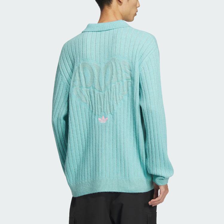 Adidas Originale SS24 V-Day Polo Pullover Gestreifter Lässiger Sportlicher Langarmpullover Unisex Pullover Mintgrün JE8280