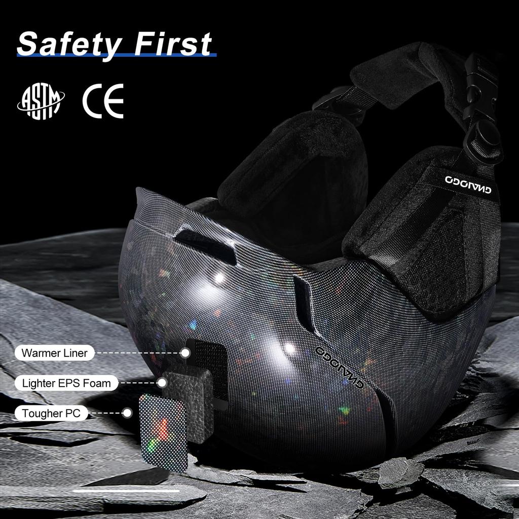 Odoland Ski Helmet Shining Snowboard Helmet Dial Size Adjustment Comes with Goggle Fixing Band EPS Shockproof Standard Omnidirectional Ventilation