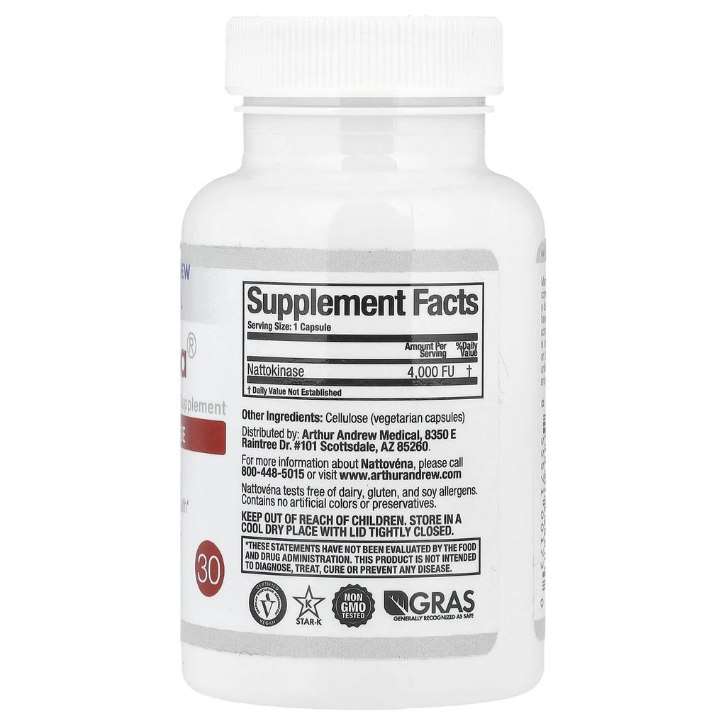 Nattovena, Pure Nattoginase, 200 Mg, 30 Capsules