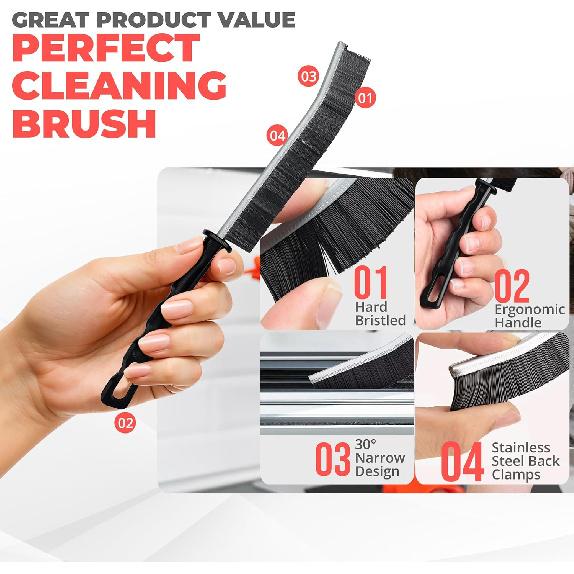 Scurvy Crevice Cleaning Brush, Multi-Purpse Hard Bristle Grout Brush for Cleaning Bathroom, Kitchen, Tiles, Corners, Teapot, Bottle, Tight Spaces &