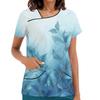 Women's Printed Work Clothes, Sloping Collar And Double Layer Pockets, Basic Top Pullover