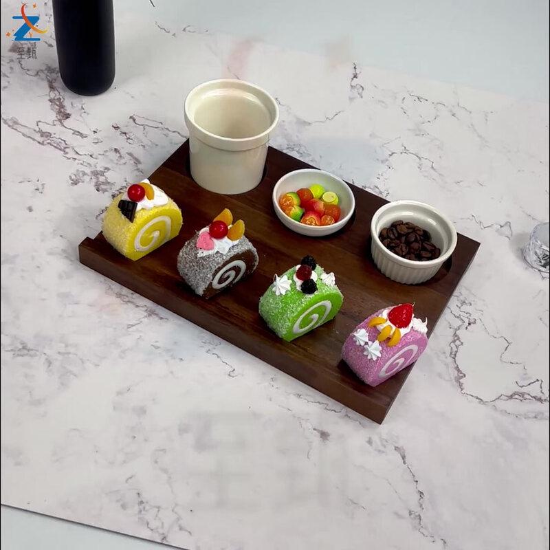 Tavă de servire băuturi din lemn masiv retro cu 3 compartimente