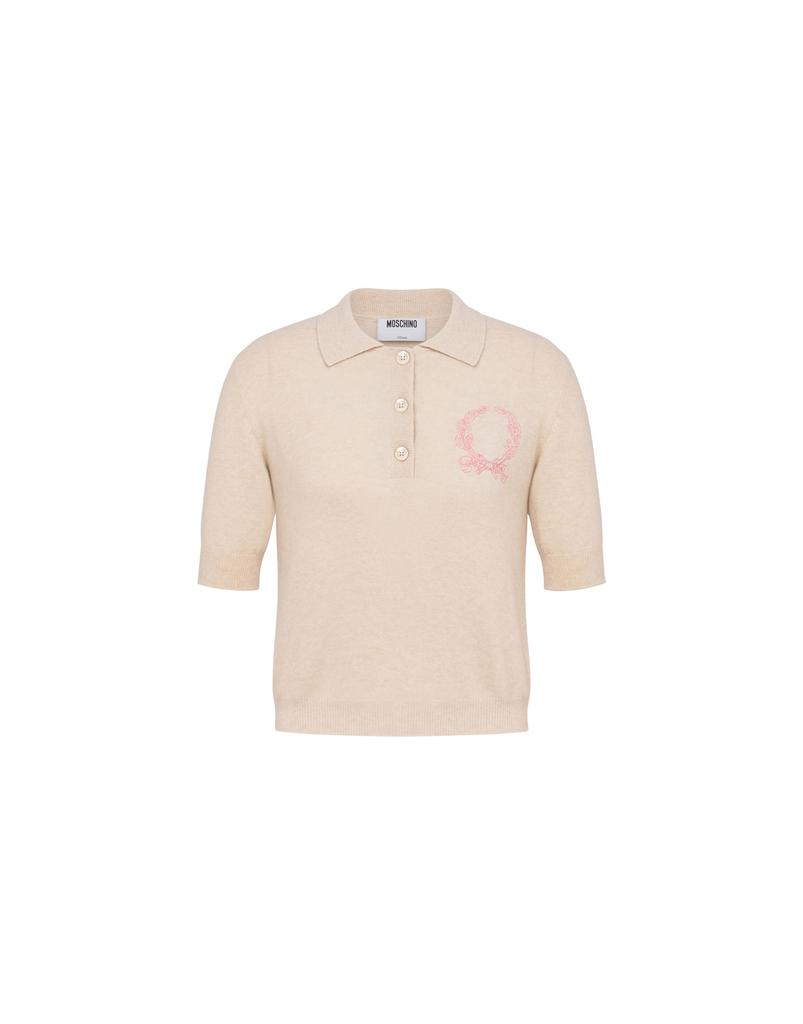 MOSCHINO Laurel Crown Logo Short Sleeve Polo Knit