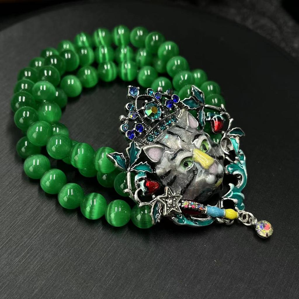 Qingdao medieval vintage enamel Alice in Wonderland cat cat KF earrings necklace retro cat set