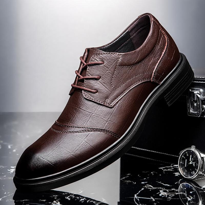 Large size men's shoes autumn men's single shoes business dress leather shoes trendy lace-up shallow mouth cowhide Doudou shoes