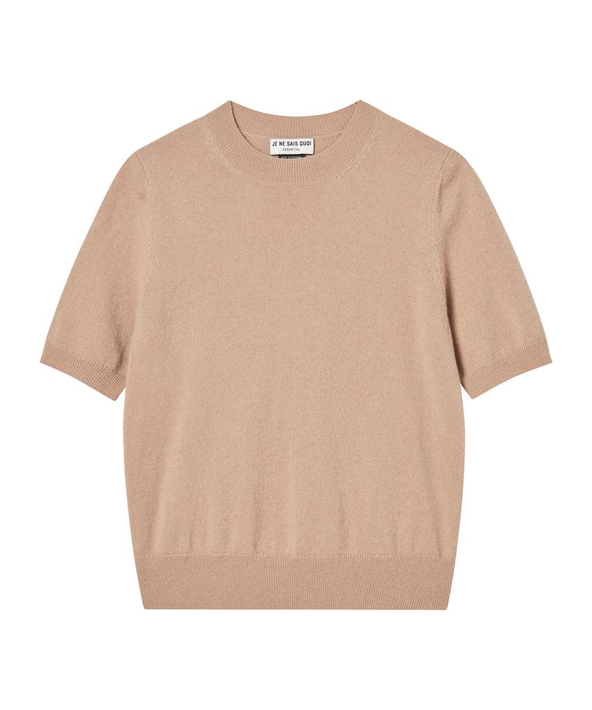 JE NE SAIS QUOI Signature Crew Neck Short Sleeve Cashmere Knit_ Beige