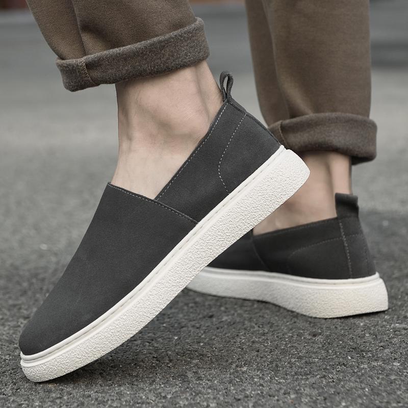Fashion Spring White Sole Outdoor Sports Shoes Suede Loafers Shallow Cut Designer Leather Shoes Soft Sole Walking Sand Gray Men's Shoes