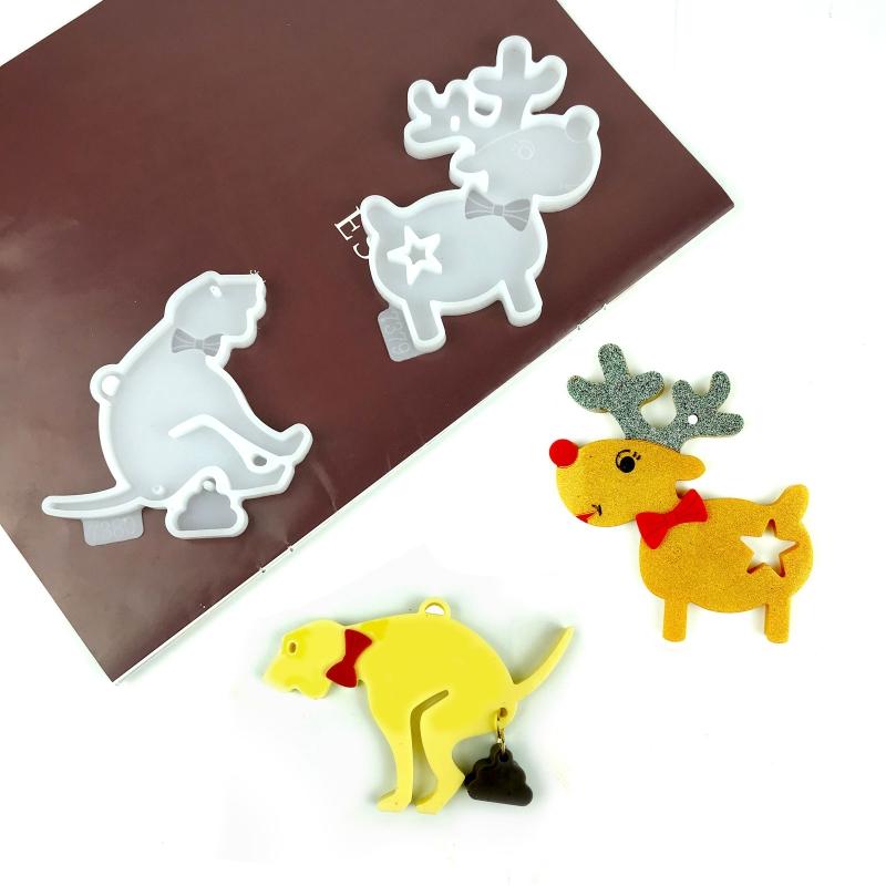 Puppy Wall Hanging Epoxy Mold Diy Keychain Pendant Wall Decoration Christmas Elk Ornament for Key Pendant Silicone Mold