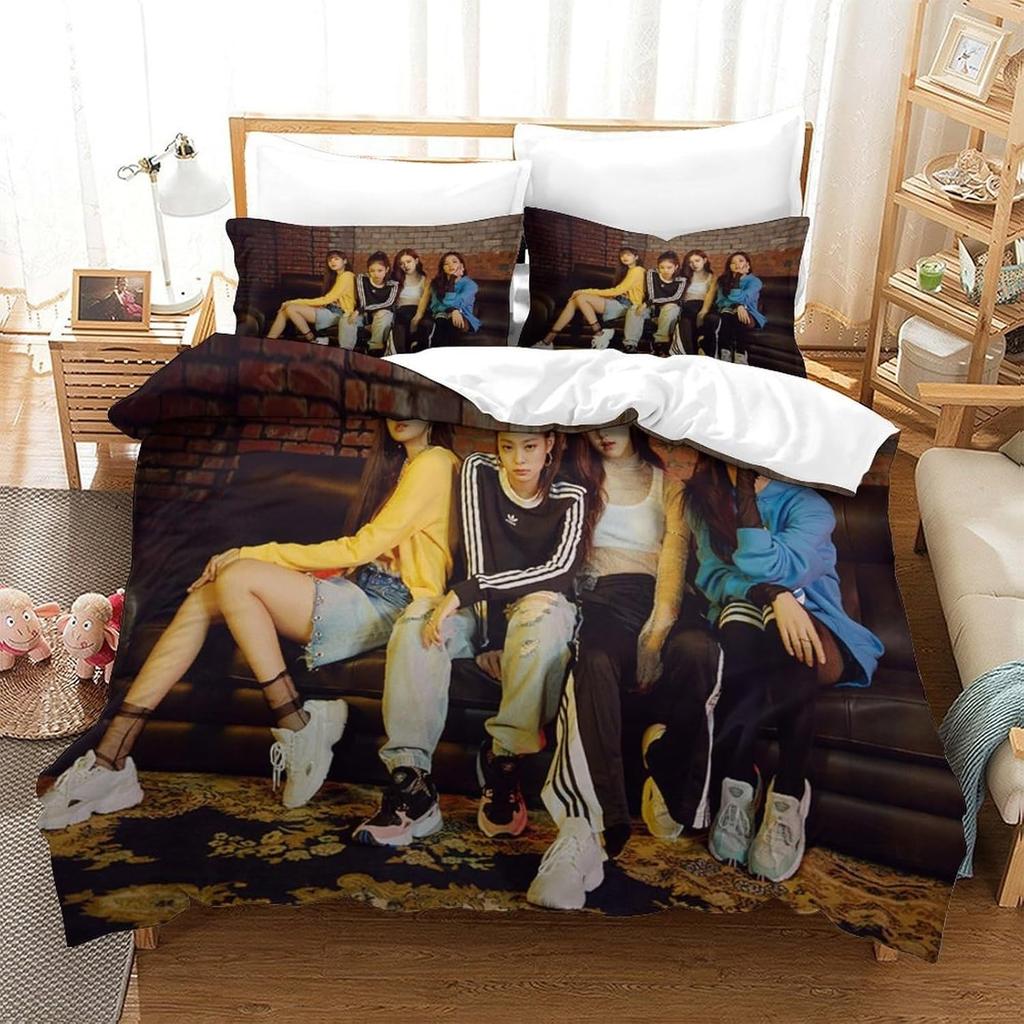 2026 New Star Girl Group JENNIE LISA Bedding Set,Black and Pink Duvet Cover Pillowcase Adult Boy Girl Bedroom Decoration