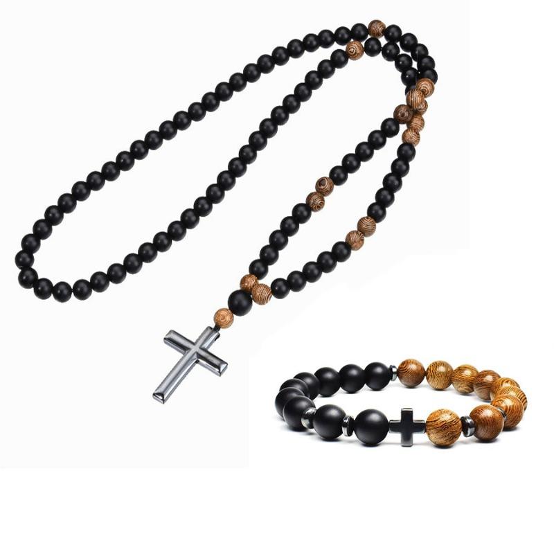 Colier cu Mărgele Ochi de Tigru Pandantiv Cruce Lan Lung cu Mărgele Accesorii pentru Bărbați și Femei Lan pentru Pulover Lan pentru Pulover Lung Toamnă și Iarnă