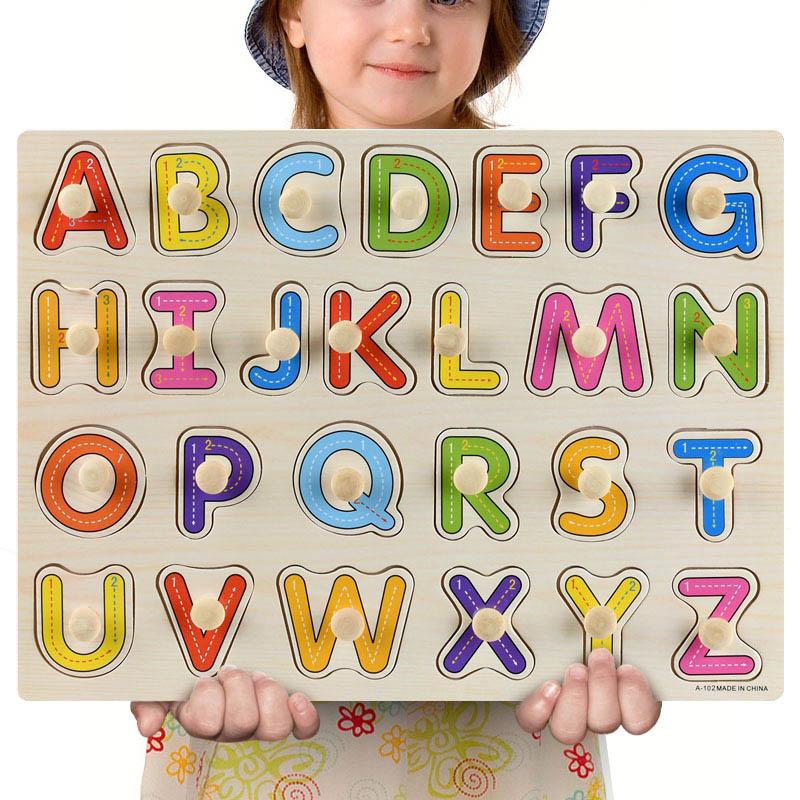 Holzpuzzles Spielzeug für Kinder 3 Jahre Alphabet Zahlen Kinder Montessori Pädagogisches Lernspielzeug abc Buchstaben Vorschulgeschenk