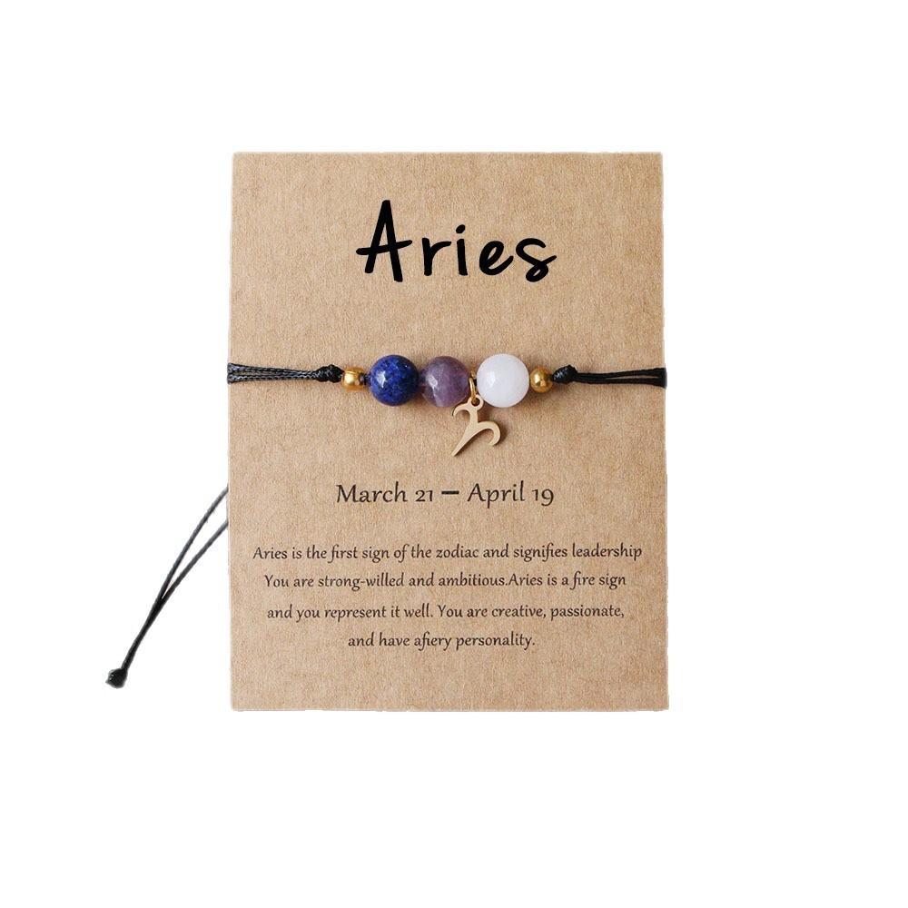 12 Zodiac Sign Adjustable String Bracelet, Natural Crystal Bead Constellation Charm Bracelet With Gift Card, Dainty Astrology Lovers Jewelry For Women