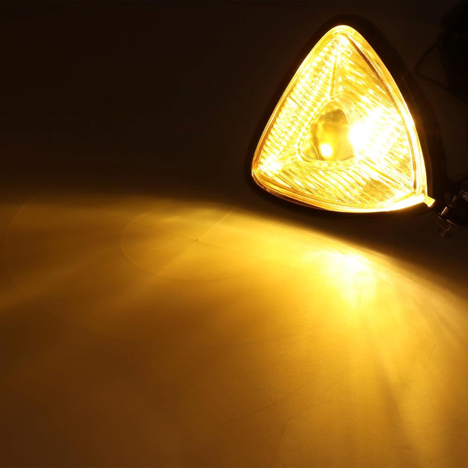 

Tbest Triangle Headlight, 12V 55W Triangle Headlight Yellow Lens Black Housing Fit for All Retro Motorcycles ATVs