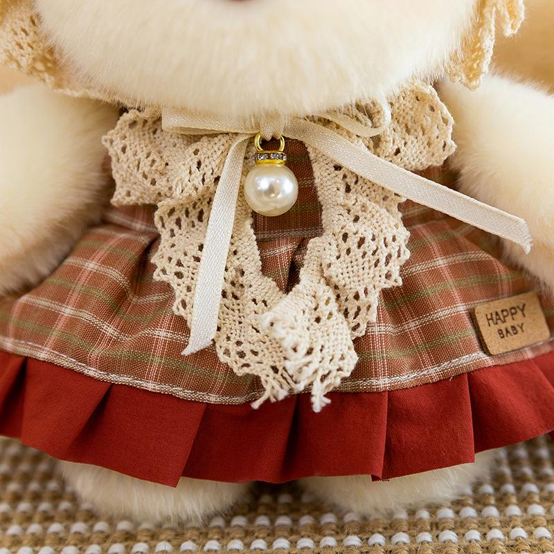 Adorable Lolita Bear & Rabbit Plush Pendant - Cute Bag Charm & Desk Companion