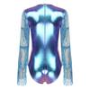 Damen Glänzender Metallischer Club Body Stufig Pailletten Quasten Netz Langarm Tanz Jumpsuit