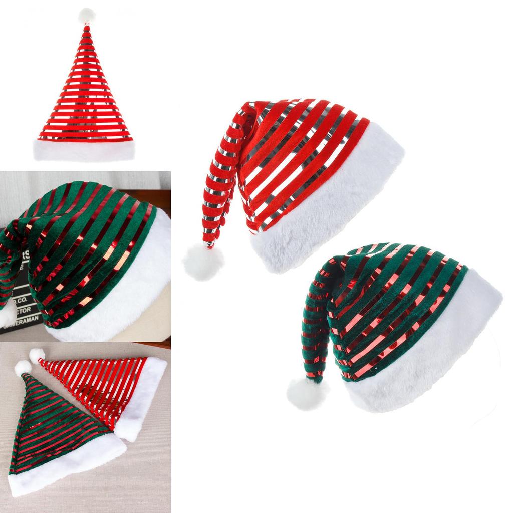 Velvet Christmas Decor Hat With Striped Pattern For Holiday Party Decorations