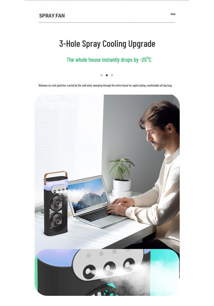 High-Power Silent Dual-Head Fan with Humidification for Home, Office, and Camping