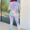 Women Plus Size Printed Round Neck Long Sleeve Top And Fitted Pants Two Piece Set