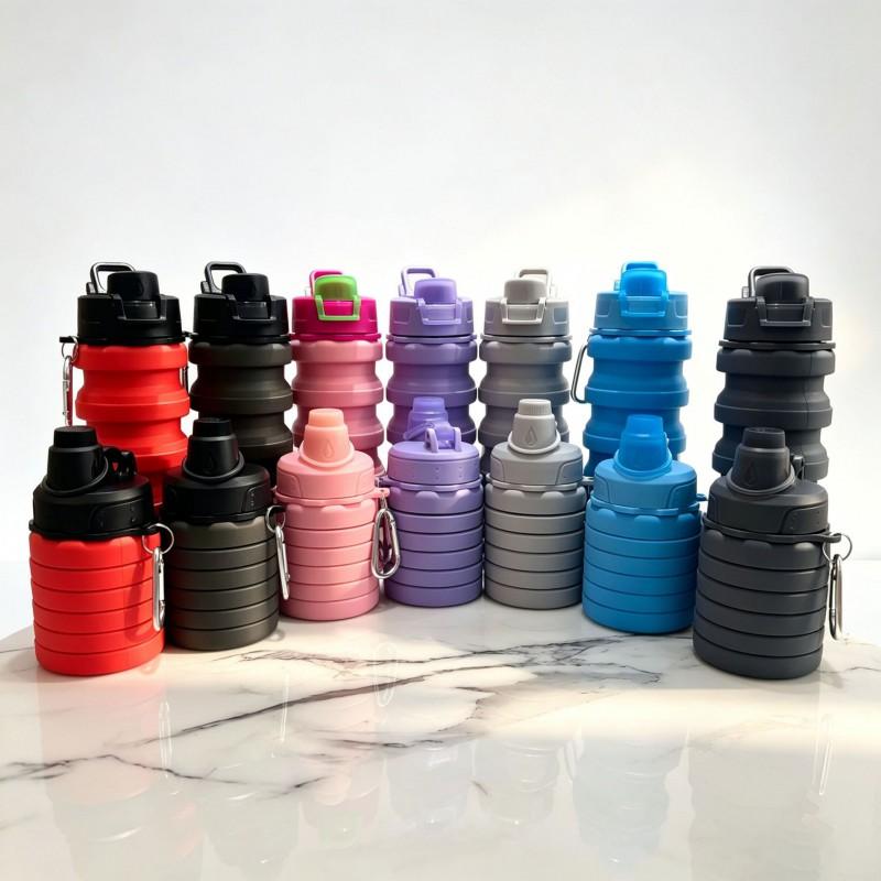 Foldable Silicone Water Bottle 500ml Portable Running Hiking Camping Travel Gym Fitness Outdoor Activities